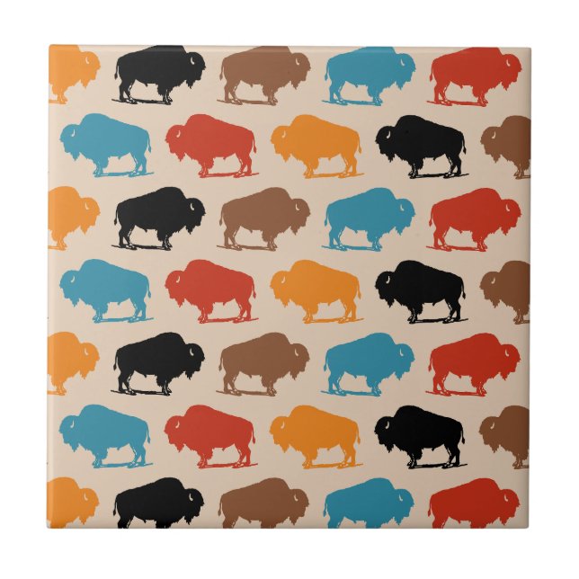 Colorful Southwestern Buffalo Pattern Ceramic Tile (Front)