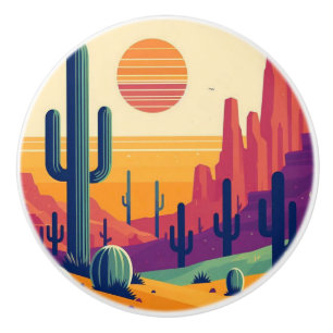 Colorful southwestern desert art ceramic knob