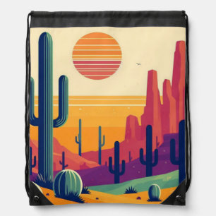 Colorful southwestern desert art drawstring bag