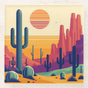 Colorful southwestern desert art glass coaster