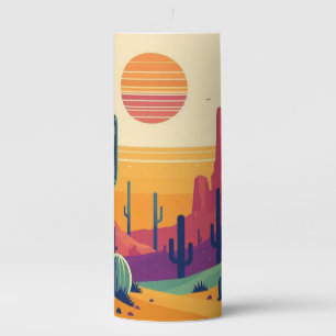 Colorful southwestern desert art pillar candle