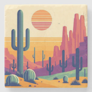Colorful southwestern desert art stone coaster