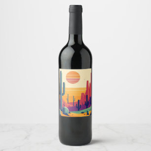 Colorful southwestern desert art wine label