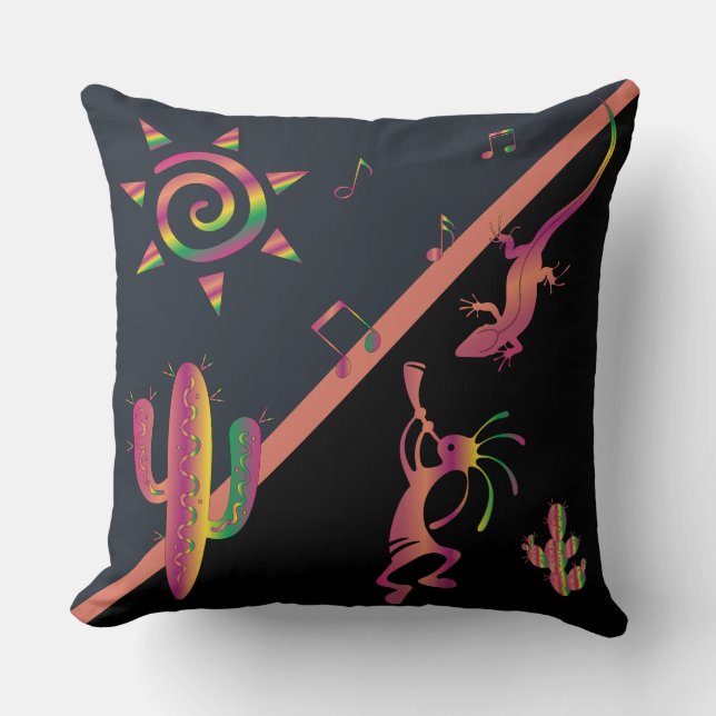 Colorful Southwestern Kokopelli Throw Pillow (Front)