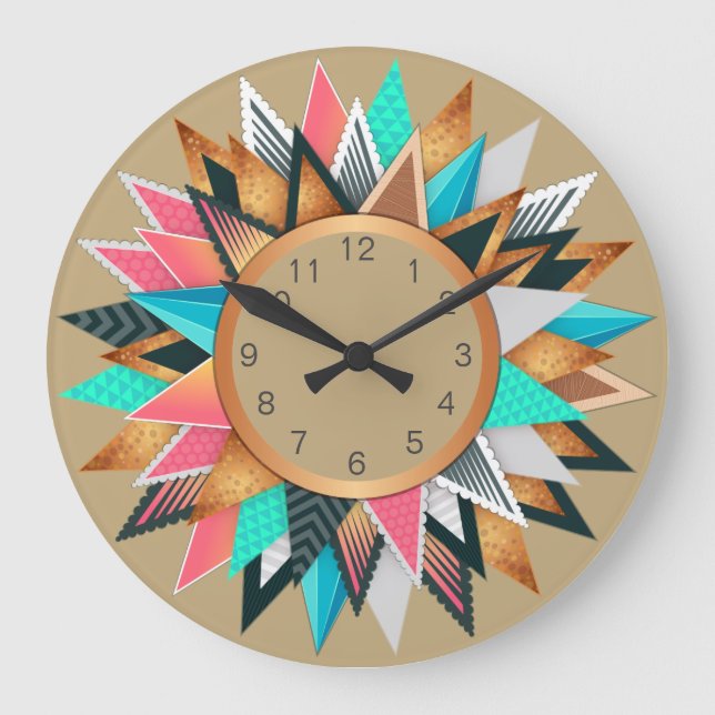 Colorful Southwestern Modern Geometric Pattern Large Clock (Front)
