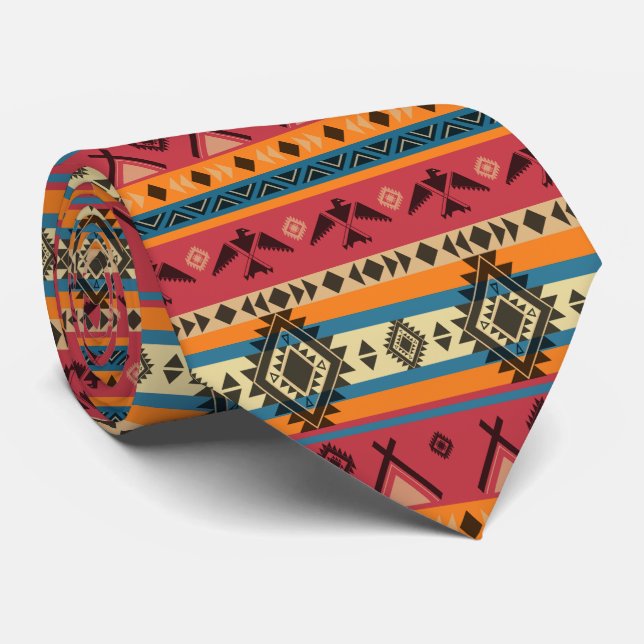 Colorful Southwestern Native American Pattern Neck Tie (Rolled)