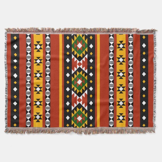 Colorful Southwestern Tribal Woven Throw Blanket – (Front)
