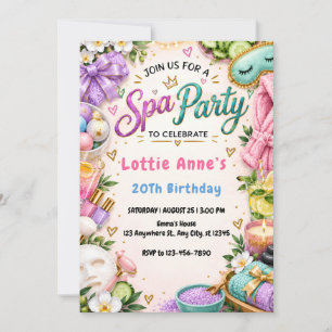 Colorful Spa Party Birthday Invitation for Girls