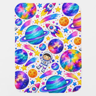 Colorful Space Adventure Baby Blanket