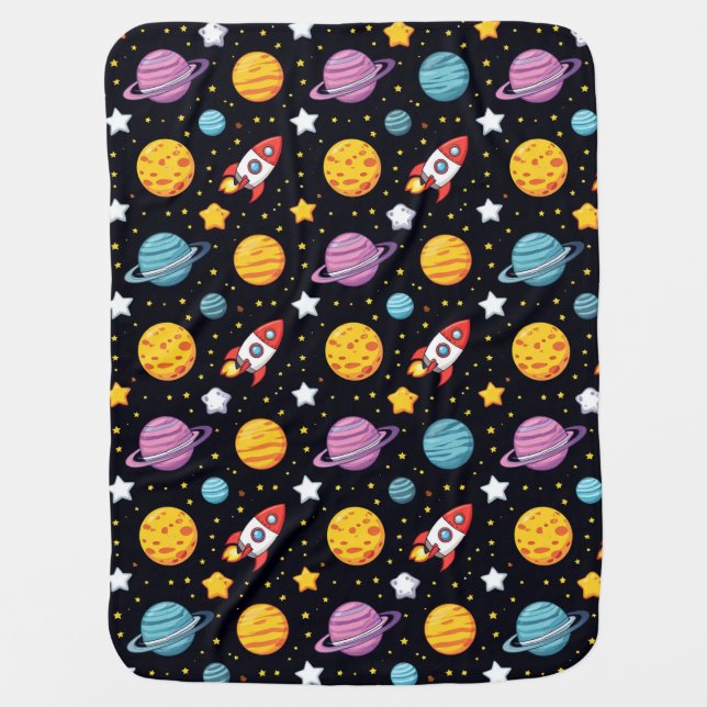 Colorful Space Adventure Baby Blanket (Front)