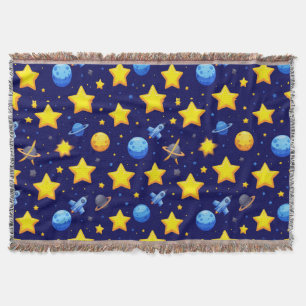 Colorful Space Adventure Throw Blanket
