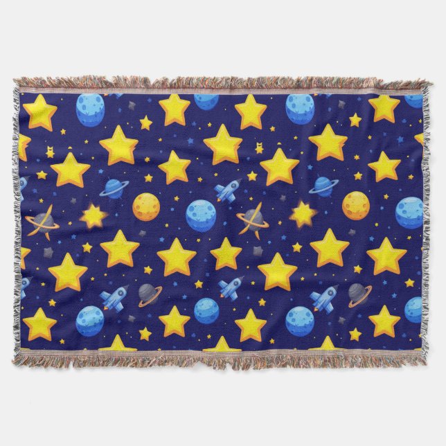 Colorful Space Adventure Throw Blanket (Front)