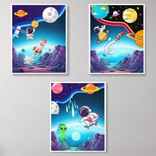 Colorful Space Adventure Wall Art for Kids Bedroom Acrylic Photo Tile
