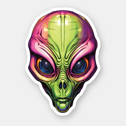Colorful Space Alien Face Creepy Cartoon Alien Sticker