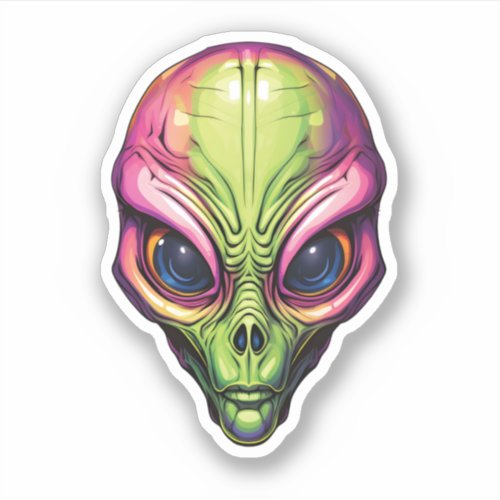 Colorful Space Alien Face Creepy Cartoon Alien Sticker