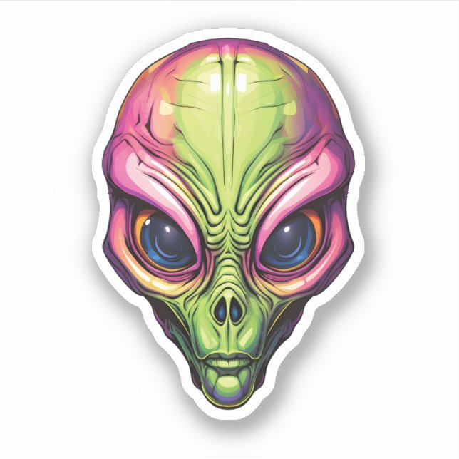 Colorful Space Alien Face Creepy Cartoon Alien Sticker (Front)
