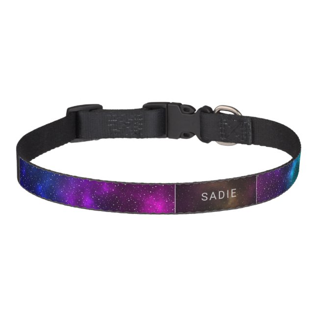 Colorful Space Background With Custom Pet Name Collar (Front)