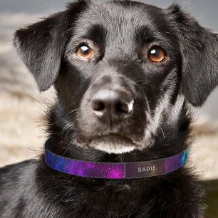 Colorful Space Background With Custom Pet Name Pet Collar