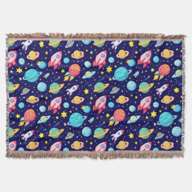 Colorful Space Cartoon Pattern Throw Blanket (Front)