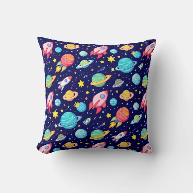 Colorful Space Cartoon Pattern Throw Pillow (Front)