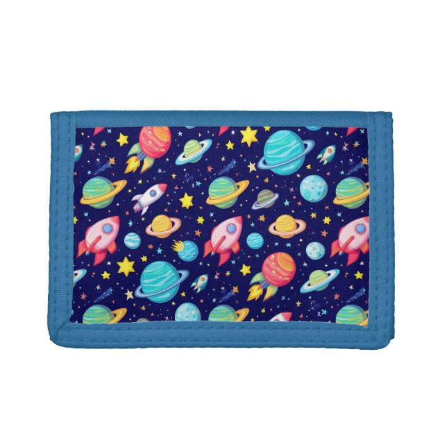 Colorful Space Cartoon Pattern Trifold Wallet (Front)
