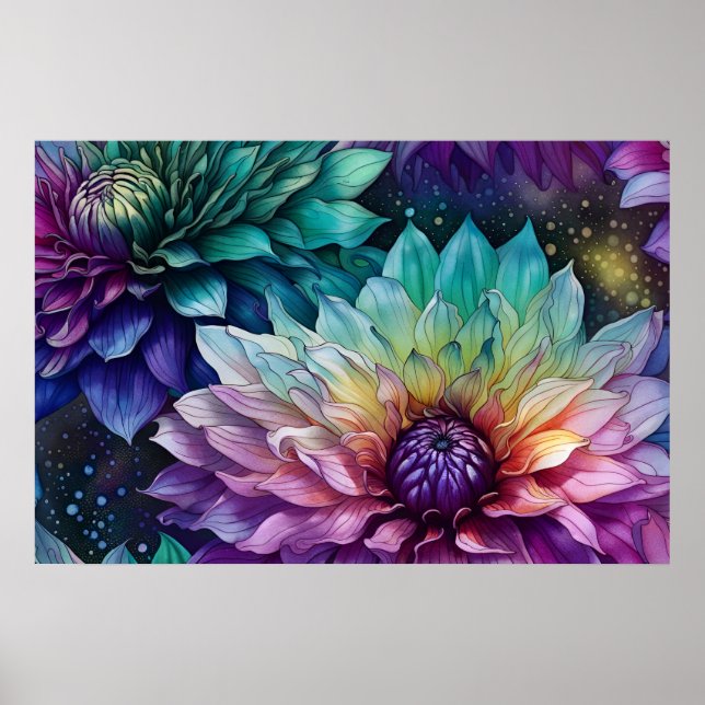 Colorful Space Dahlia Flower Poster (Front)