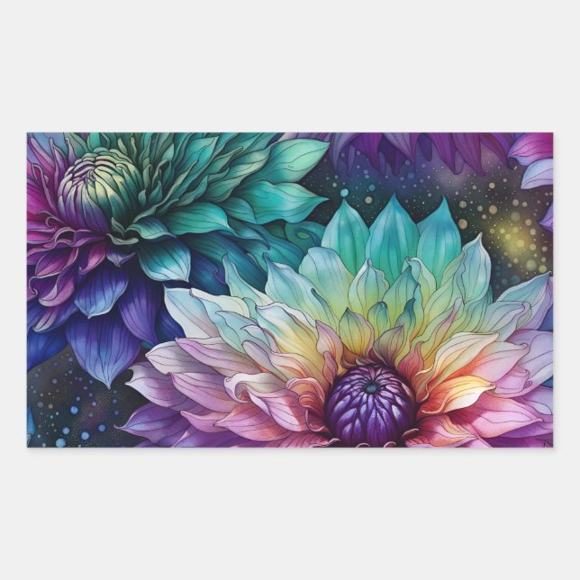 Colorful Space Dahlia Flower Rectangular Sticker (Front)