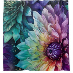 Colorful Space Dahlia Flower Shower Curtain