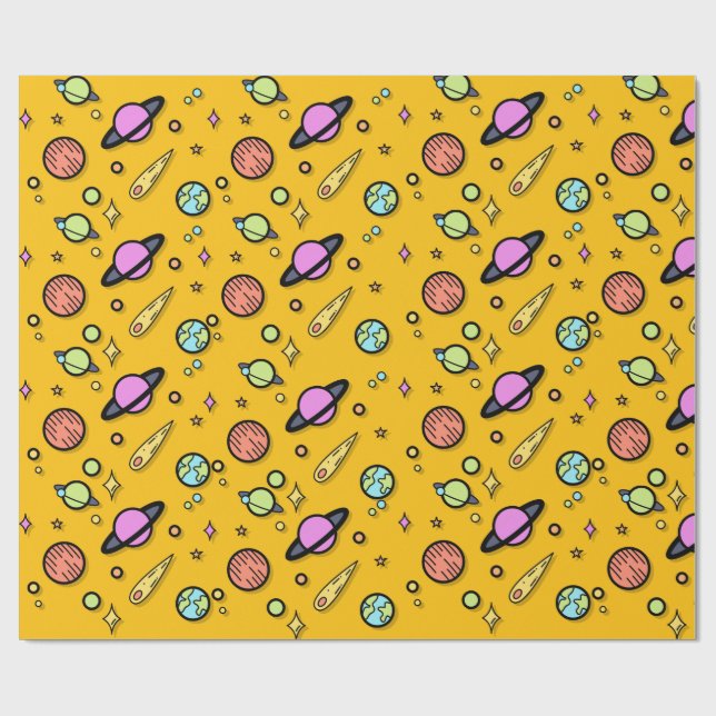 Colorful Space Doodle Wrapping Paper (Flat)
