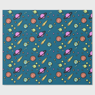 Colorful Space Doodle Wrapping Paper | Planets