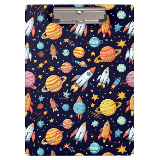 Colorful Space Exploration Pattern Clipboard (Front)