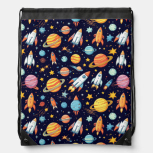 Colorful Space Exploration Pattern Drawstring Bag