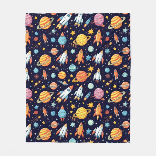 Colorful Space Exploration Pattern Fleece Blanket (Front)