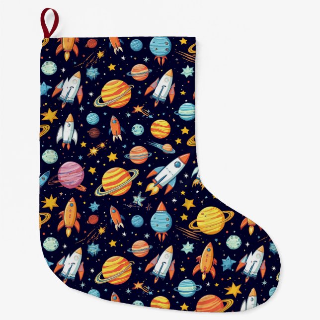 Colorful Space Exploration Pattern Large Christmas Stocking (Front)
