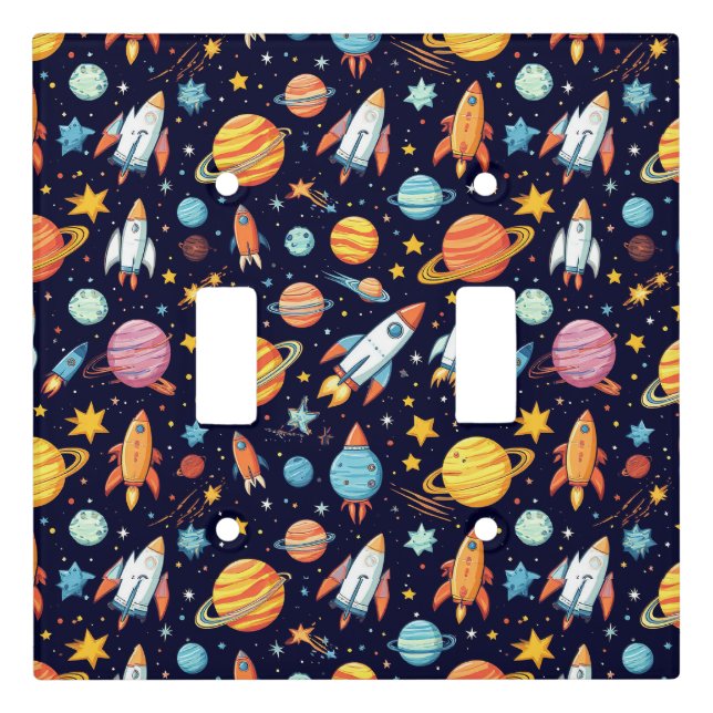 Colorful Space Exploration Pattern Light Switch Cover (Front)