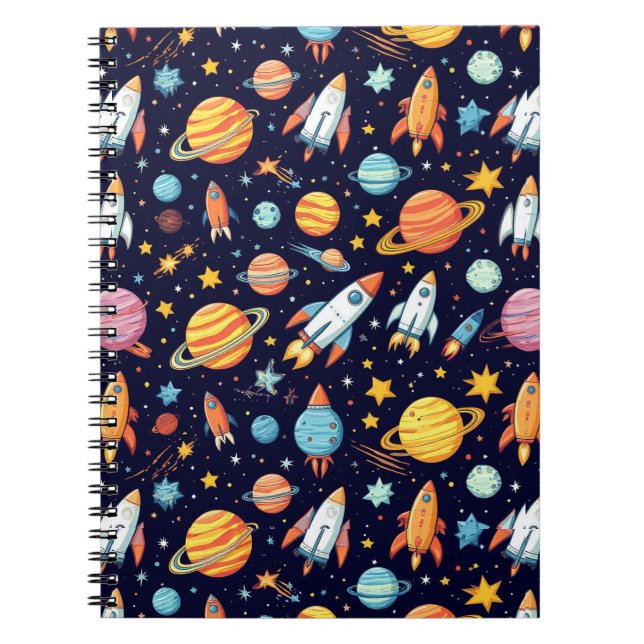 Colorful Space Exploration Pattern Notebook (Front)