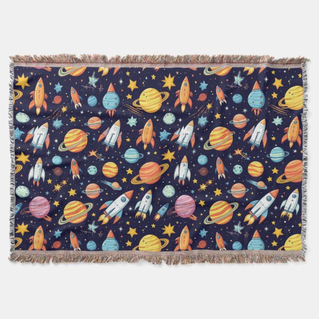 Colorful Space Exploration Pattern Throw Blanket (Front)