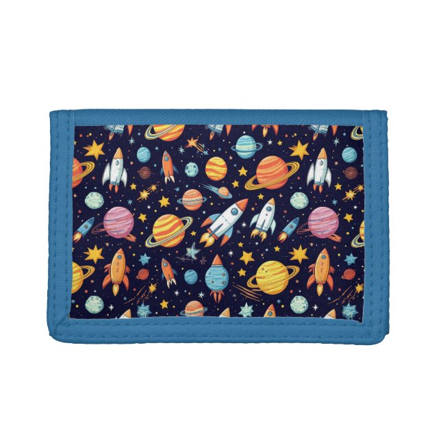 Colorful Space Exploration Pattern Trifold Wallet (Front)