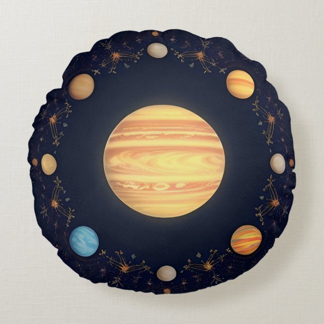 Colorful Space Illustration Round Pillow (Front)