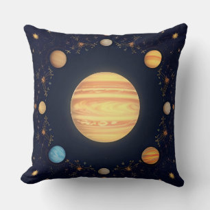 Colorful Space Illustration Throw Pillow