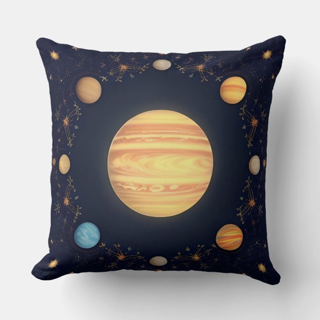 Colorful Space Illustration Throw Pillow (Front)