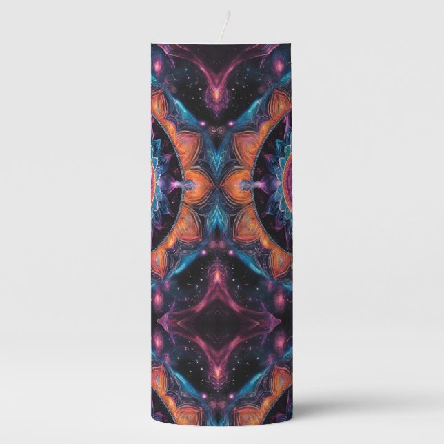 Colorful Space Mandala Pillar Candle (Front)