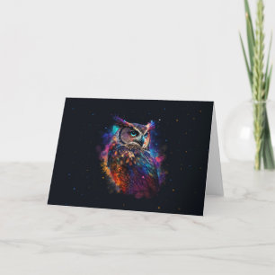 Colorful Space Owl Card