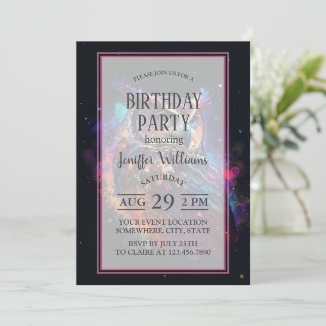 Colorful Space Owl           Invitation (Standing Front)