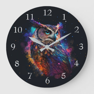 Colorful Space Owl Large Clock