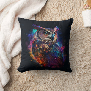 Colorful Space Owl Throw Pillow