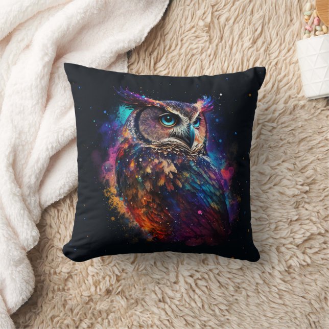 Colorful Space Owl            Throw Pillow (Blanket)