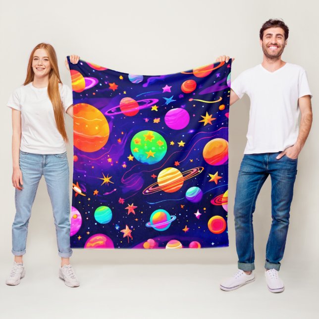 Colorful Space Pattern Fleece Blanket (In Situ)