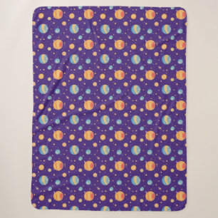 Colorful Space Pattern with Planets, Stars Sherpa Blanket
