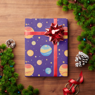 Colorful Space Pattern with Planets, Stars Wrapping Paper